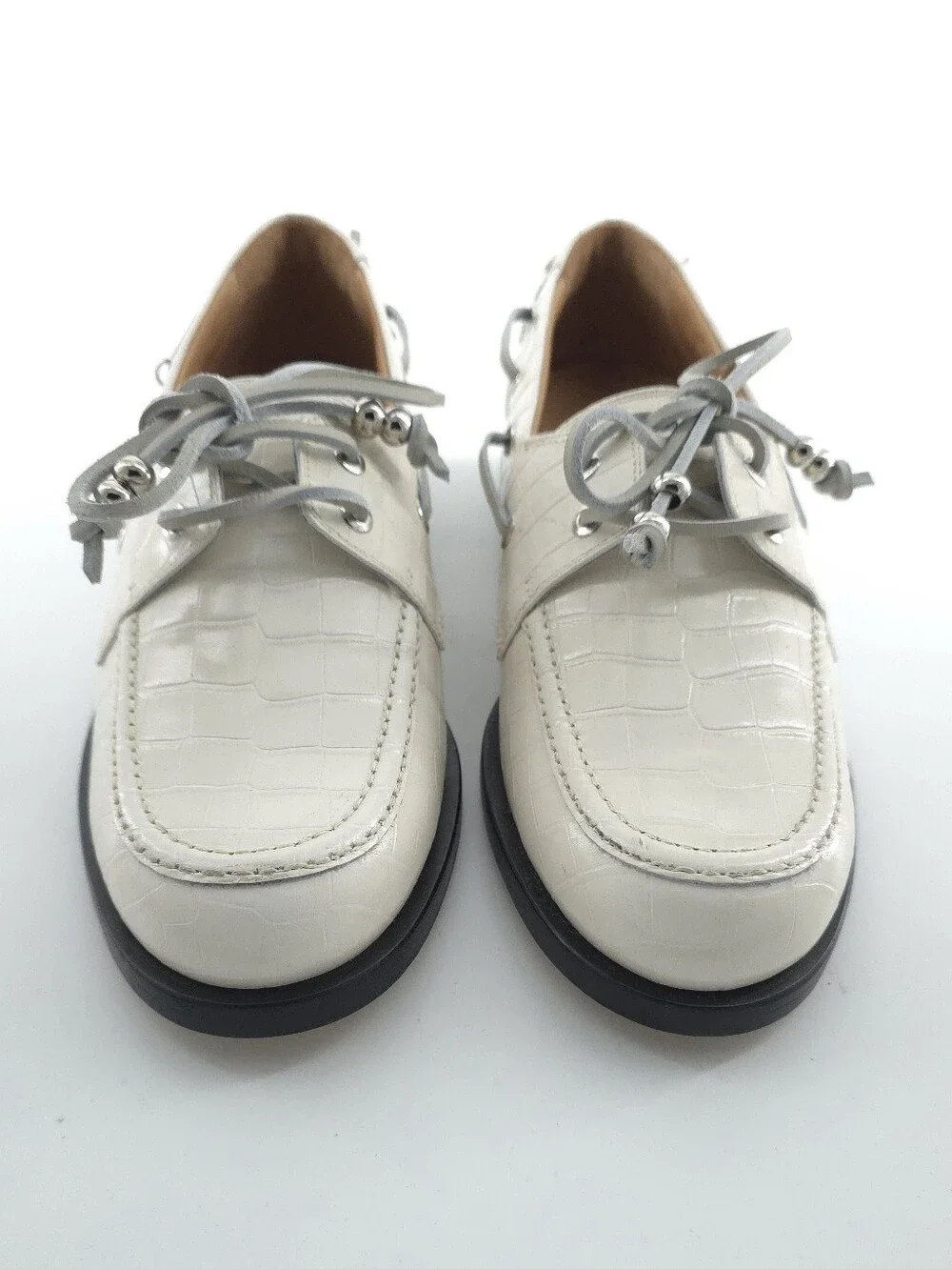 Labucq Nelson Boat Shoe Croc Embossed Ivory Crocco Size EU 41 US 10